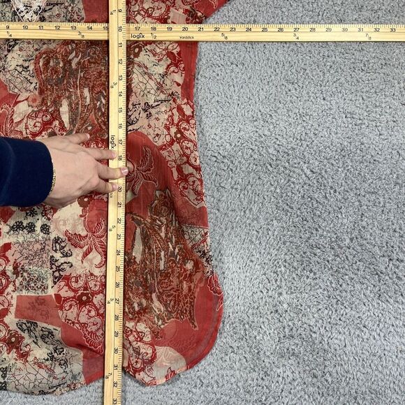 Raiment Fashions Polyester Silk Boho Red Top Blouse M Sheer Women Embroidered - Picture 5 of 6